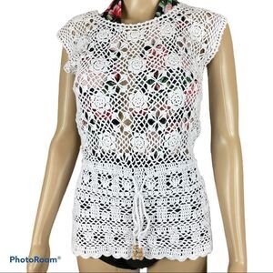 CROCHET floral white bathing swim suit cover up